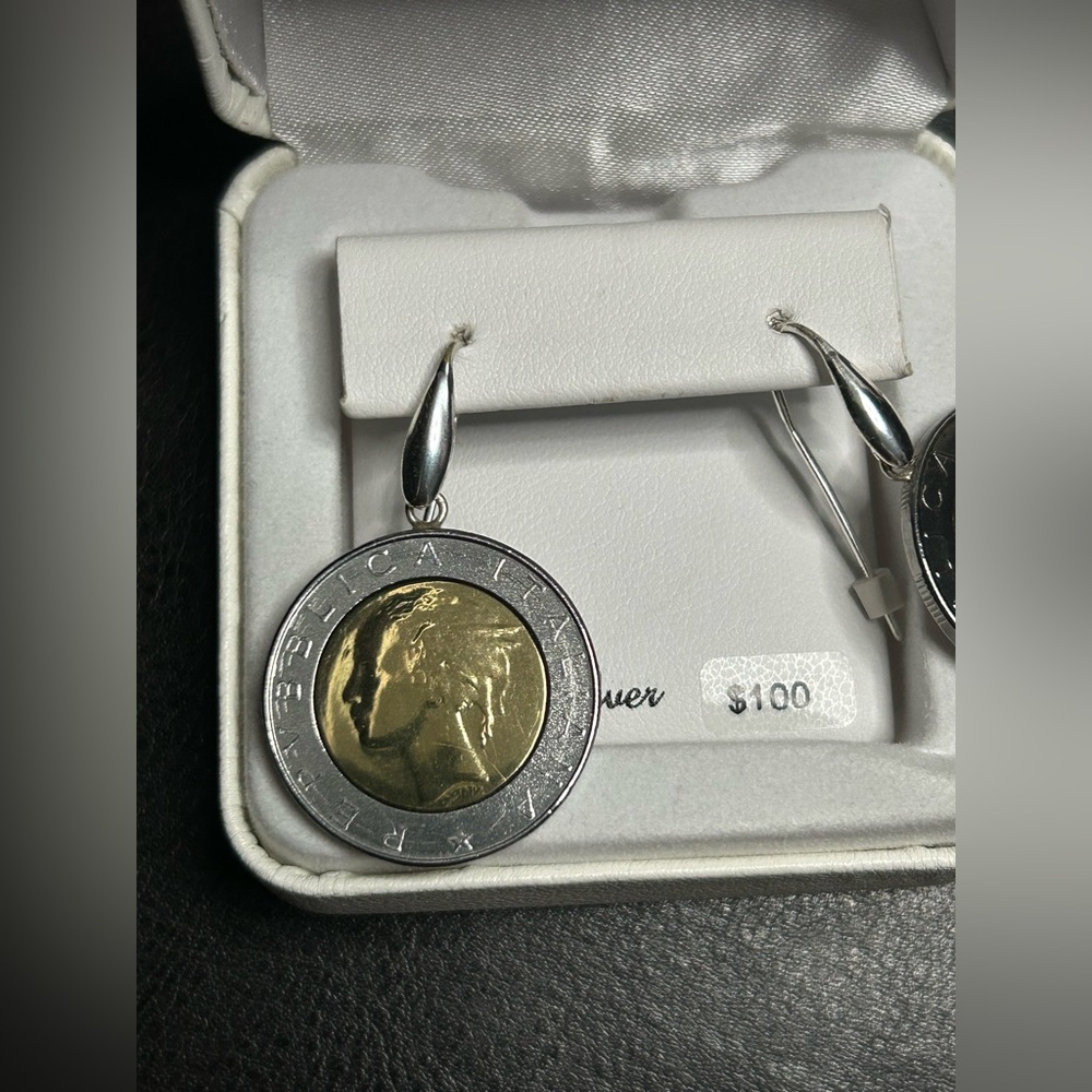 Sterling Sliver Gen Coin Earrings. Made in Dominican Republic. - Picture 2 of 7